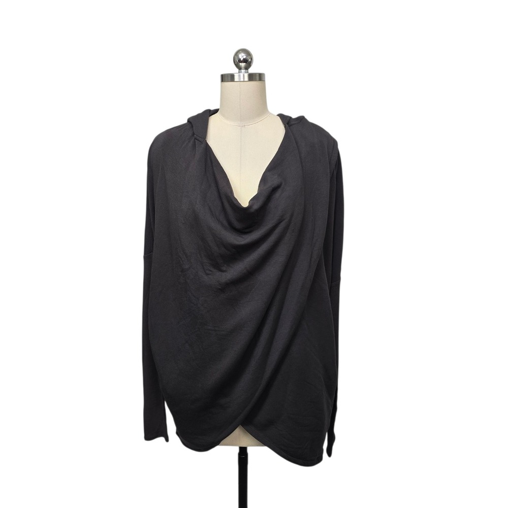 Athleta Purana Wrap Sweatshirt Brown Cowl Neck Hooded Fleece Pullover sz Medium‎